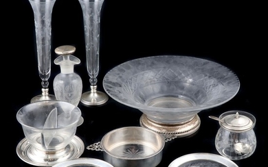Weighted Sterling Silver and Glass Tableware, Mid-20th C.