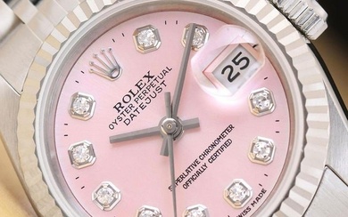 Womens 18k White Gold & Stainless Steel Rolex Datejust With A Pink Diamond Dial