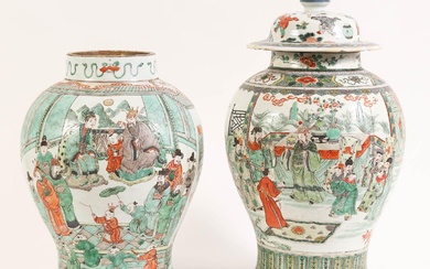 iGavel Auctions: Two Similar Chinese Porcelain Famille Verte Baluster Jars and a Cover ASH1