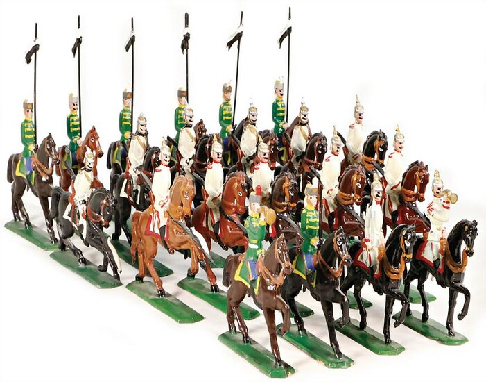 pewter figures, 8 riders, hussar, 13 riders
