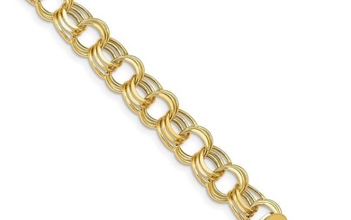 10K Yellow Gold Lite 8.5mm Triple Link Charm Bracelet - 7 mm