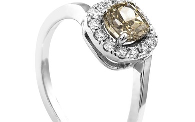 1.23 tcw Diamond Ring - 14 kt. White gold - Ring - 1.02 ct Diamond - 0.21 ct Diamonds