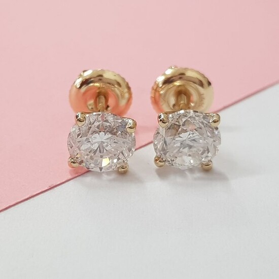 14 kt. Yellow gold - Earrings - 1.50 ct Diamond - D VS1