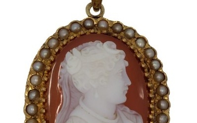 14 kt. Yellow gold - Pendant Cameo - Blister pearls