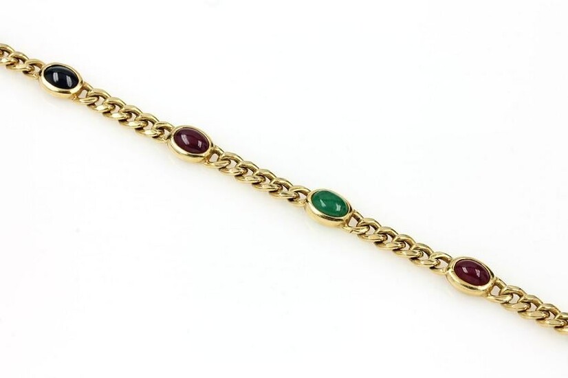 14 kt gold bracelet with coloured stones