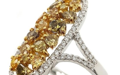 1.41ctw NATURAL FANCY COLOR Diamonds and White Diamonds - AIG Report - 18 kt. White gold, Yellow gold - Ring Diamonds