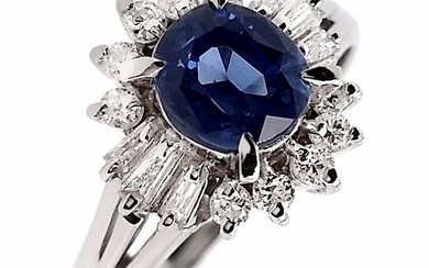 1.48ctw - 1.15ct Natural Sri Lanka Sapphire and 0.33ct Natural Diamonds - IGI Report - Platinum - Ring - 1.15 ct Sapphire - Diamonds