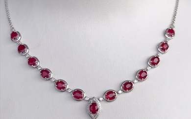14K GOLD 7.00 CT NATURAL RUBY & DIAMOND & SAPPHIRE NECKLACE