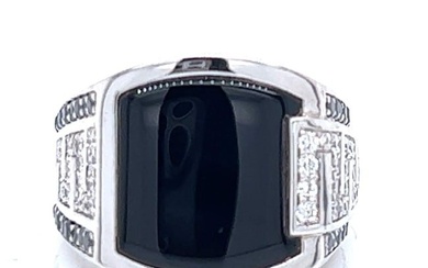 14K White Gold Onyx & Black Diamond Ring