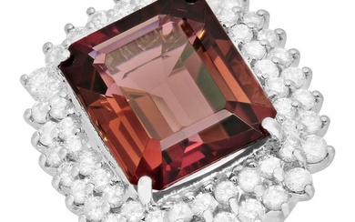 14k White Gold 14.71ct Purple Tourmaline 2.30ct Diamond Ring