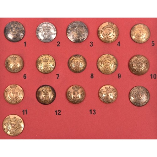 16 Scottish Local Militia buttons c 1810-30: open backed gil...