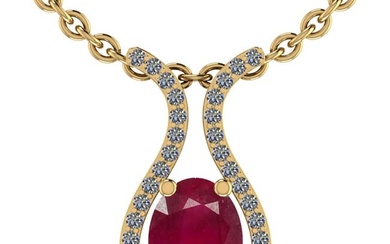 17.07 CtwSI2/I1 Ruby And Diamond 14K Yellow Gold Pendant Necklace