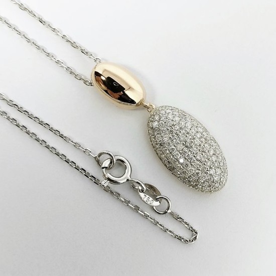 18 kt. Bicolour - Necklace with pendant - 0.88 ct Diamond