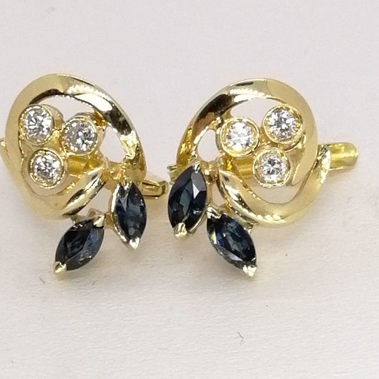 18 kt. Gold - Earrings - 0.40 ct Sapphire - Diamonds