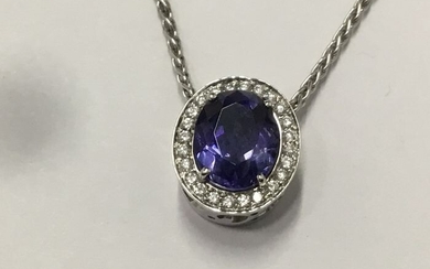 18 kt. White gold - Necklace with pendant Amethyst - Diamonds