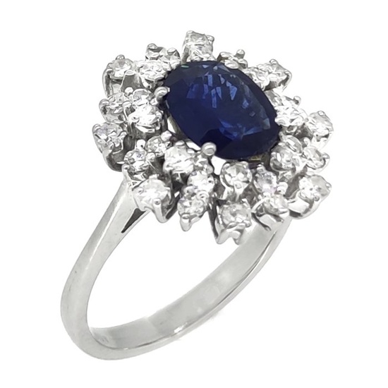 18 kt. White gold - Ring - 1.30 ct Sapphire - 0.90 ct Diamonds - Masterstones 5121PT191