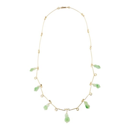 18 kt. Yellow gold - Necklace with pendant - 17.00 ct Natural imperial jade