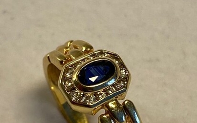 18 kt. Yellow gold - Ring - 0.25 ct Sapphire - Diamonds, 0.18 ct
