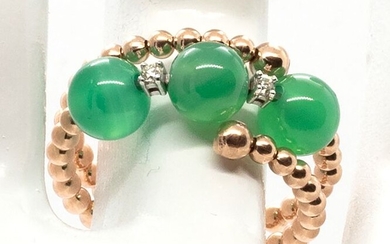 18 kt. Yellow gold - Ring Diamond - green agate
