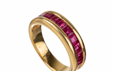 18 kt gold ruby-ring , YG 750/000, 10 ruby carrees...