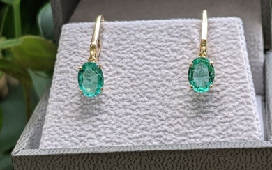 1.85 Carat Excellent Quality Emerald Earrings - 14 kt. Yellow gold - Earrings - 1.85 ct Emerald