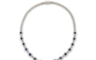 18K White Gold, Sapphire, and Diamond Necklace