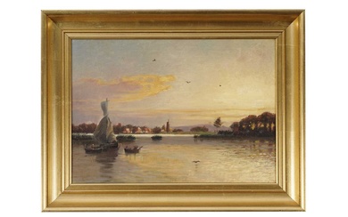 19th Century Continental School - Golden Sunset over a River | oil