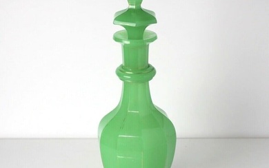 19th century Green French Opaline Cut Glass Decanter - stunning color