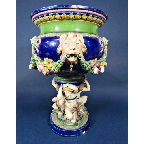 19th century Minton majolica jardinière with high relief mou...