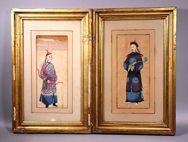 2 Chinese Mid 19 C Pith Paintings Imperial Princes