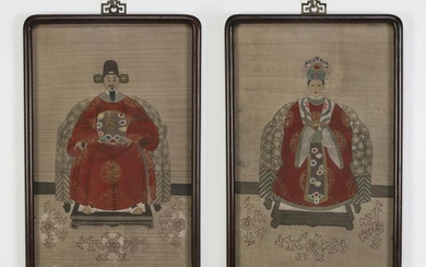 (2) Chinese Ming style court or ancestor portraits