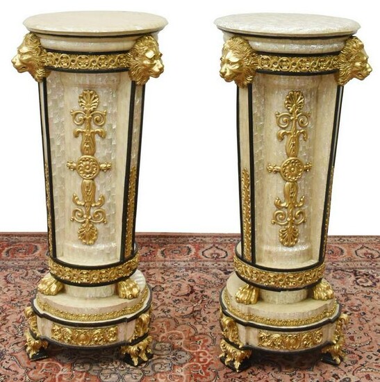 (2) EMPIRE STYLE MOTHER OF PEARL TILED PEDESTALS