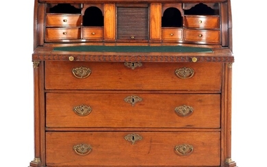 (-), 2-part oak cylinder desk, Holland ca. 1830,...