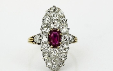 Victorian - 15 kt. Yellow gold - Ring Ruby - Diamonds