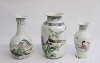 3 Chinese vintage famille rose porcelain vases