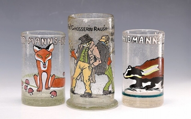 3 beakers with enamel painting, probably Ludwig Holwein,...