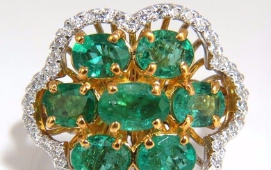 3.02ct Natural oval Emeralds diamond cocktail cluster ring 14kt G/Vs +
