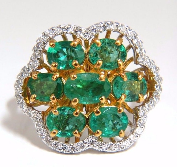 3.02ct Natural oval Emeralds diamond cocktail cluster ring 14kt G/Vs +