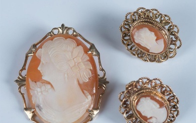3pc Cameo Brooch and Earrings