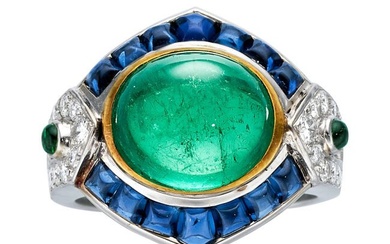 55099: Emerald, Sapphire, Diamond, White Gold Ring Sto