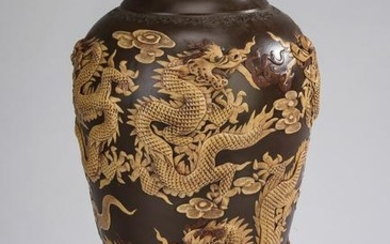 Chinese zisha clay dragon vase