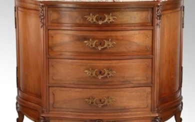 French Provincial walnut commode w/side cabinets