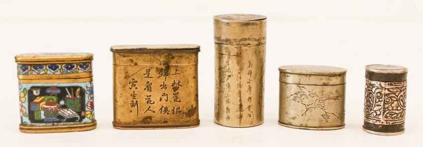 5pc Chinese 19th Cent. Metal Opium Boxes 1.25'' to