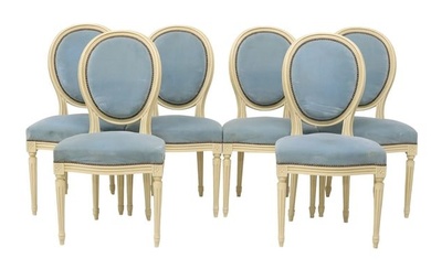 (6) FRENCH LOUIS XVI STYLE PAINT-DECORATED SIDE CHAIRS
