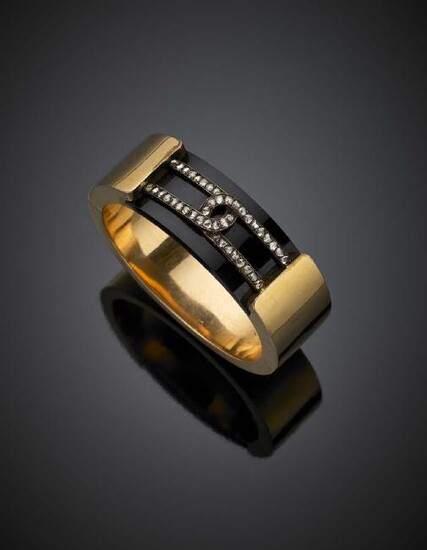 Yellow gold and onyx cuff bracelet, silver and diamonds
