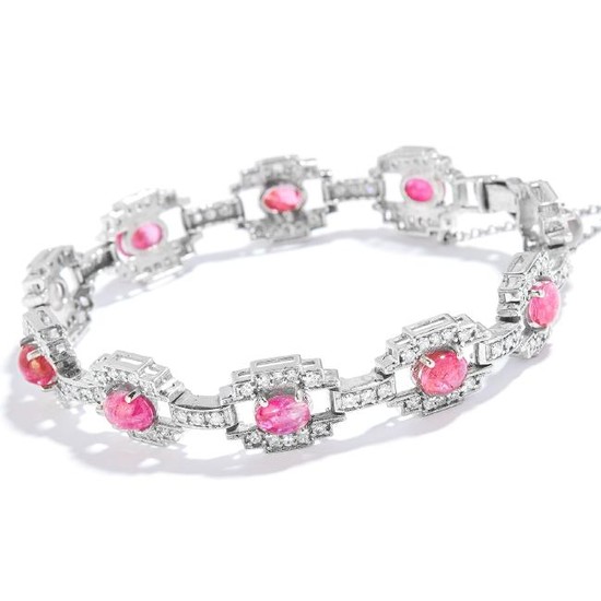 A VINTAGE RUBY AND DIAMOND BRACELET in 18ct white gold