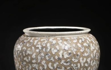 Per Weiss: Large stoneware floor vase with relief windings. Unique. H. 55 cm. Diam. 60 cm.