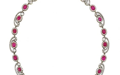 Antique Silver, Gold, Ruby and Diamond Necklace