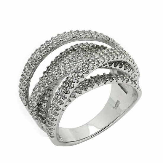 925 Sterling Silver Rhodium Plated Micro Pave Cocktail Ring