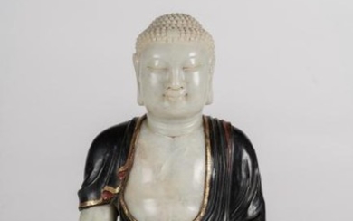 Arte Cinese A wooden Buddha with soapstone inserts